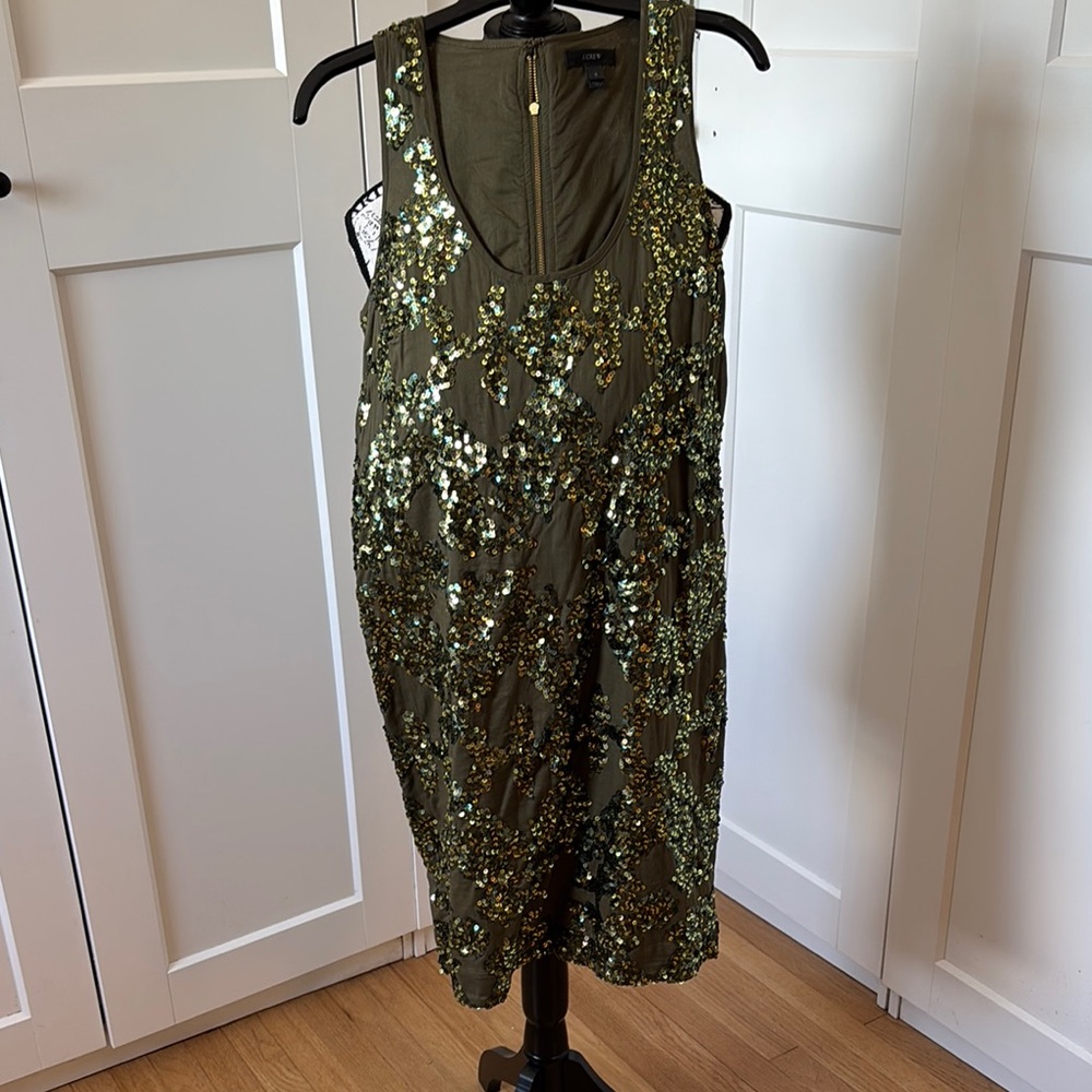 J. Crew Olive Green Sequin Midi Dress